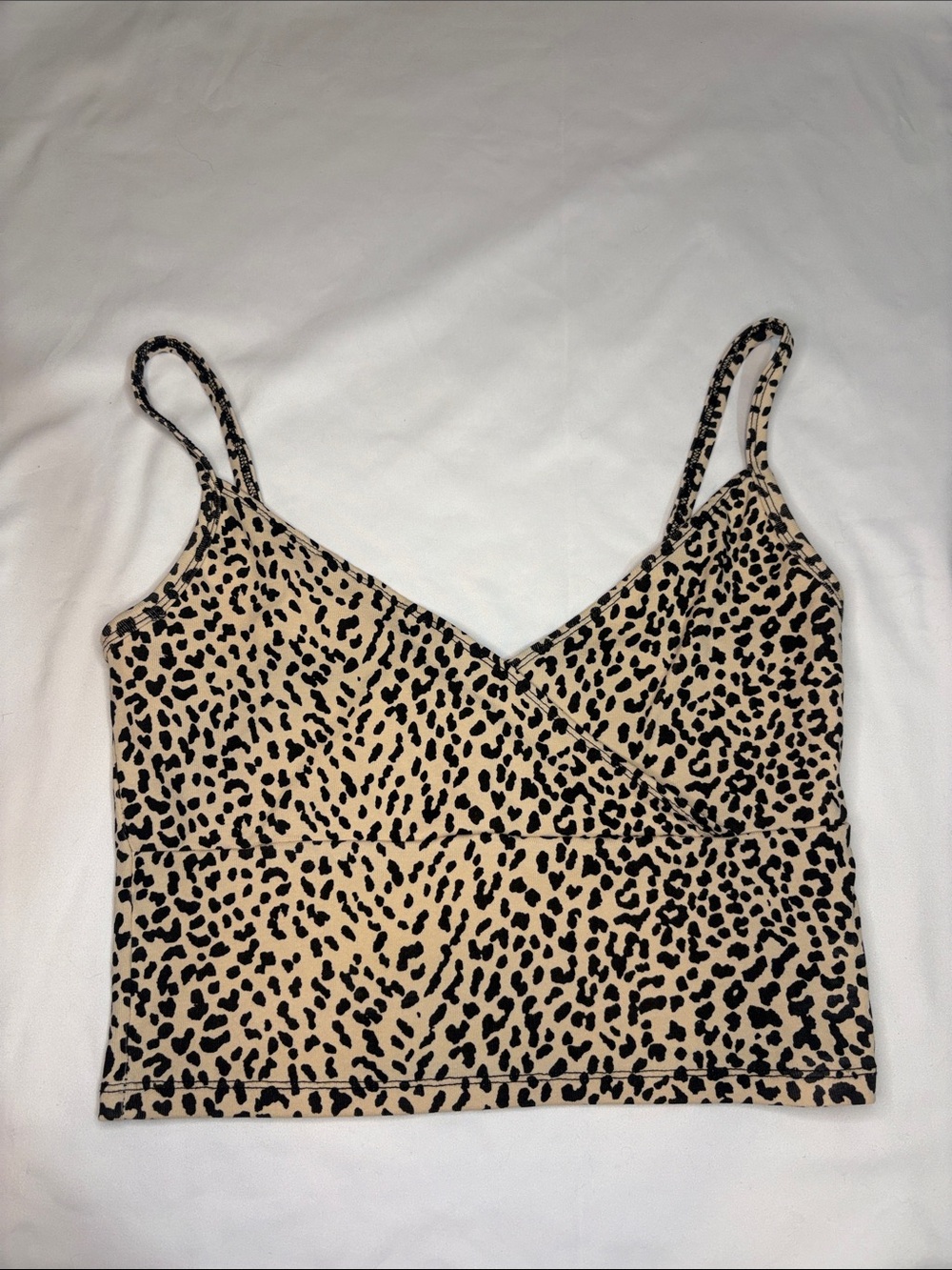 Leopard Print Cotton Crop Top Cropped Tank Crossover Fold Over Neckline